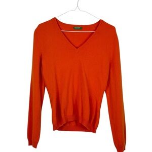 United Colors of Benetton Orange Cashmere V-Neck Sweater Lightweight Size Small